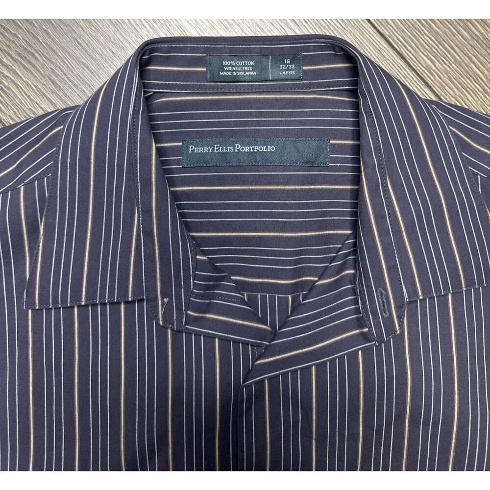 Perry Ellis Portfolio Men's Large Striped Long Sleeve Button Up ShirtWrinkleFree